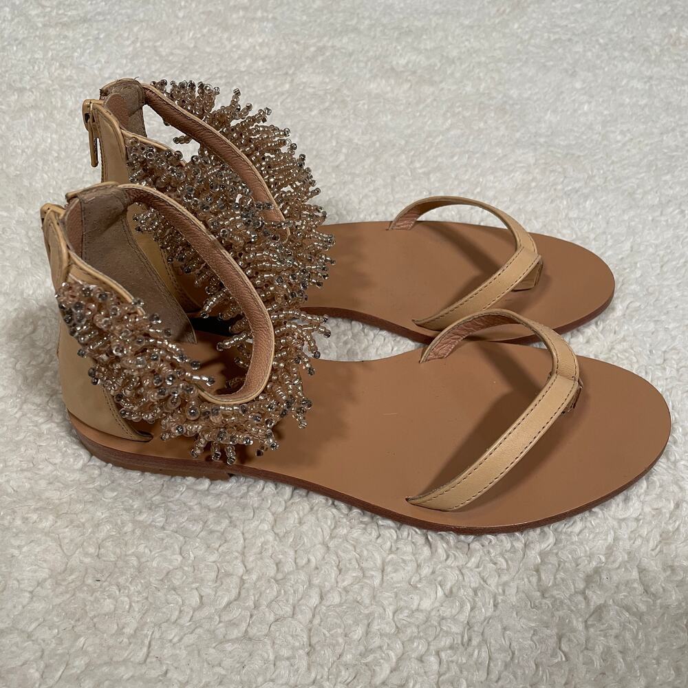 Ulla Johnson Imade Beaded Sandals RARE Flats Beige Thong Boho Fringe Strap‎ 6 - Picture 3 of 7